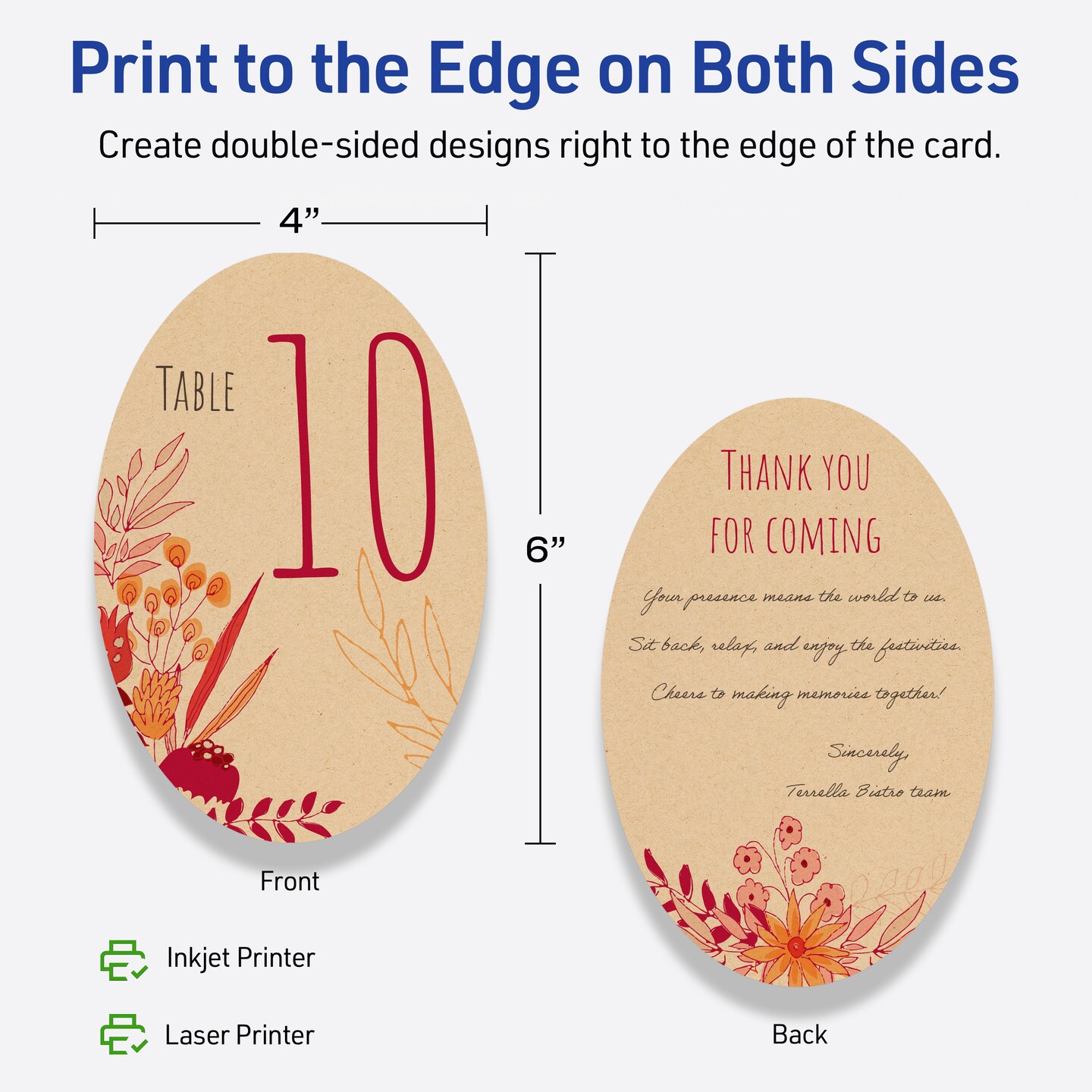 Avery Printable Oval Flat Cards, Sure Feed Technology, 4" x 6", Matte Kraft Brown Cardstock, Print-to-The-Edge, Laser/Inkjet Printable, 20 Total, Great for Product Branding, Marketing, and More