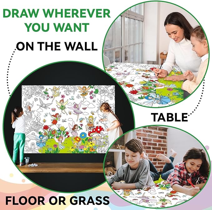 Poster for Kids Giant Coloring Poster Large Fairy Party Flower Coloring Tablecloth Jumbo Coloring Books for Kids Classroom Home Birthday Party Supplies Favor