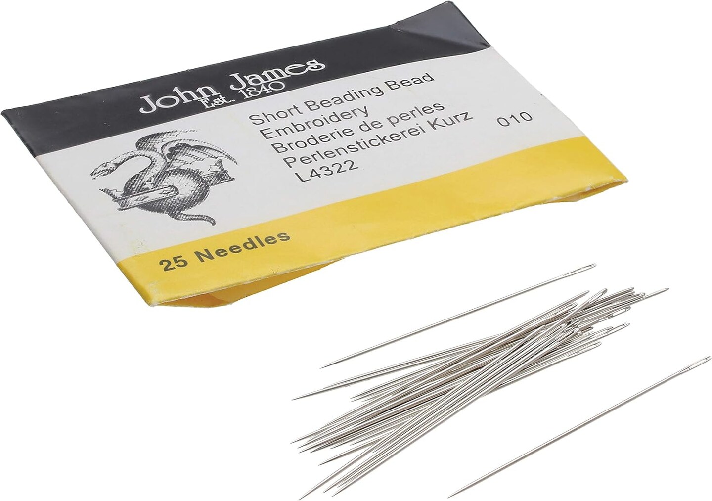 John James Short Beading Needles, Size 10, Pack of 25, Made in England, Use for Loom Weaving Beadwork, Off-Loom Stitching and Jewelry Making with Seed Beads