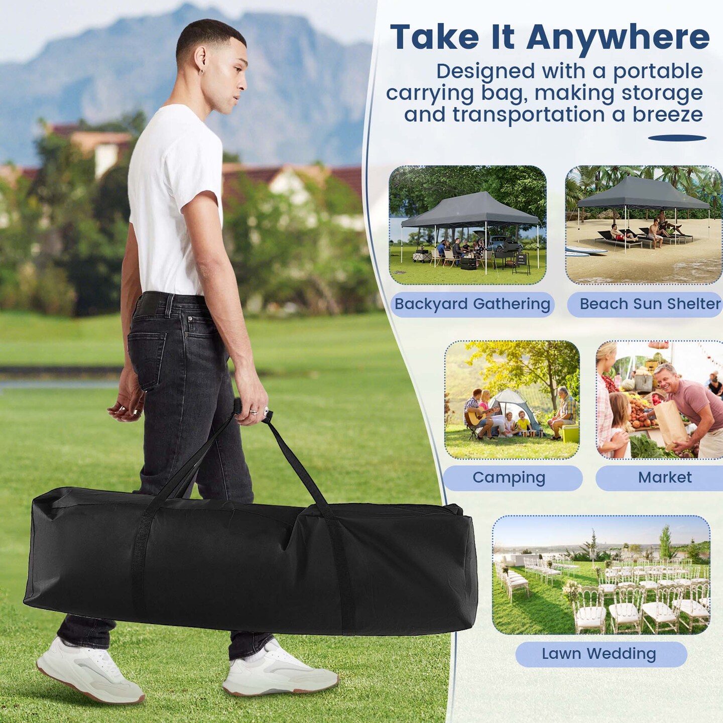Costway 10 x 20 FT Pop-up Canopy UPF50+ Sun Protection Tent with Carrying Bag Blue/Black/Grey/White/Pink