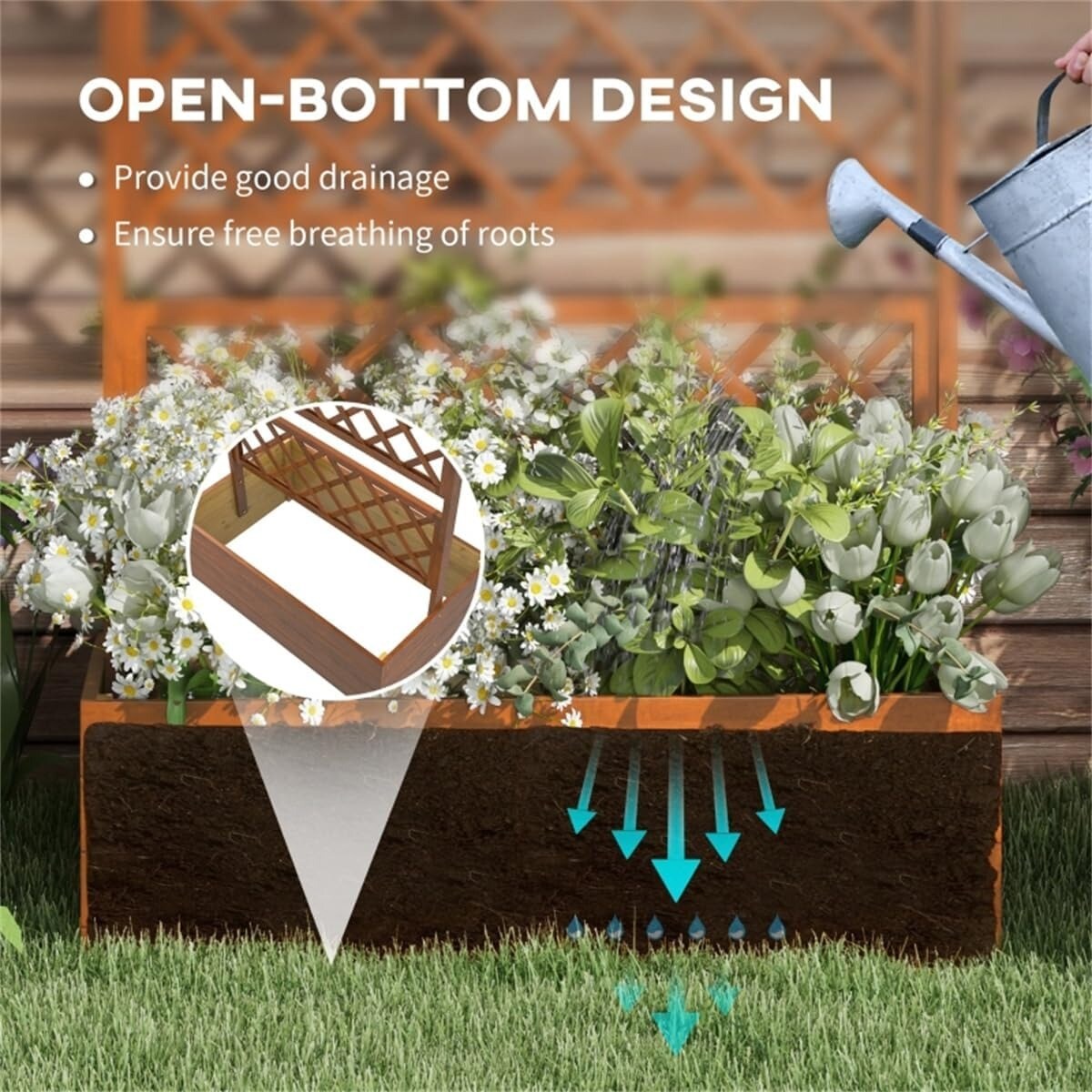 3-in-1 Fence Hanging Basket Flower Planter Box with Trellis