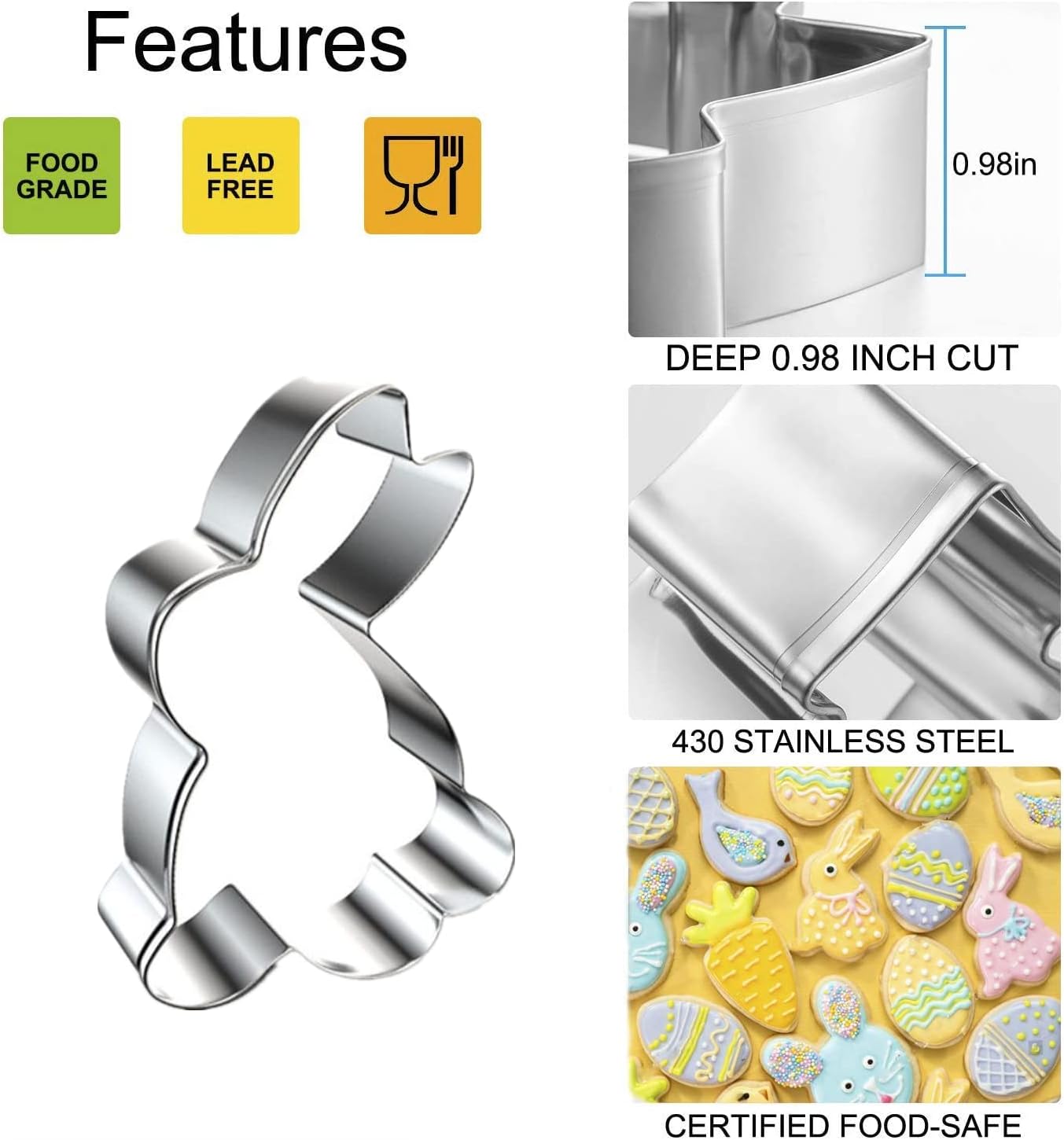 Easter Cookie Cutters, 5 Pieces Chick Carrot Egg Bunny Rabbite Shapes Metal Cookie Cutters Stainless Steel Sets Holiday Themed Baking Kit