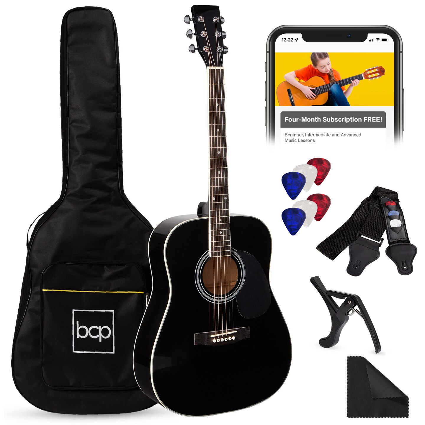 Best Choice Products 41in Full Size All-Wood Acoustic Guitar Starter Kit w/ Gig Bag, Pick, Strap, Rag