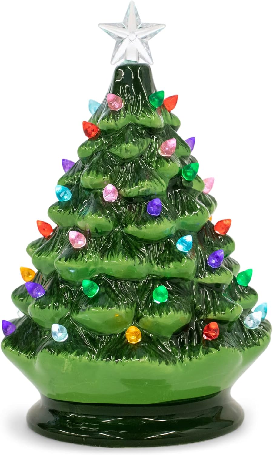 Imports Vintage Green Lighted Ceramic Christmas Tree with Timer 8 Inch
