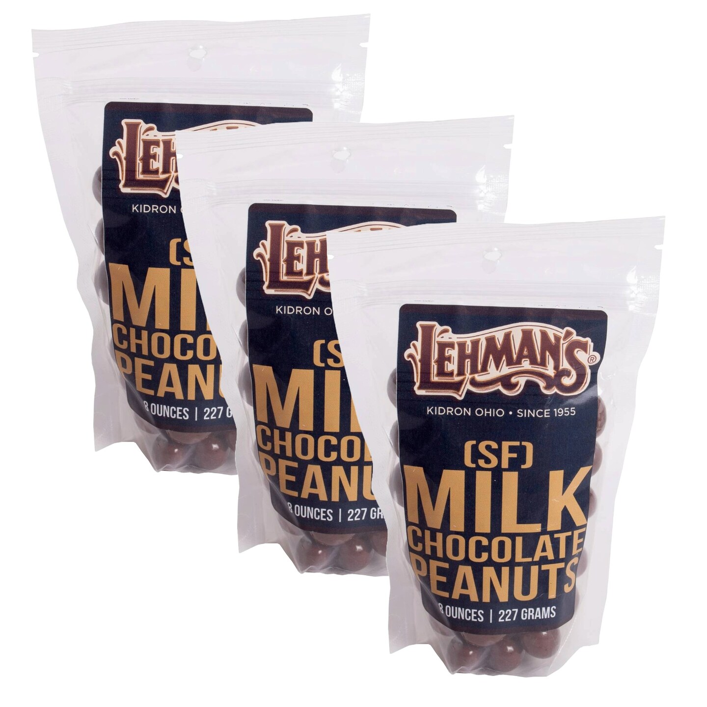 Lehman&#x27;s Sugar Free Chocolate Covered Peanuts, Double Dipped Milk Chocolate Coated Nuts, 3 Pack of 8 oz Resealable Bags