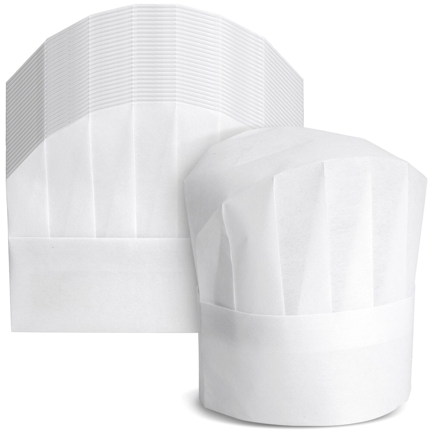 24 Pack Chef Hats for Kids, Adults - Bulk Adjustable Disposable Bakery Hats for Cooking, Baking, Pizza Party, Hibachi Party Decorations (White)