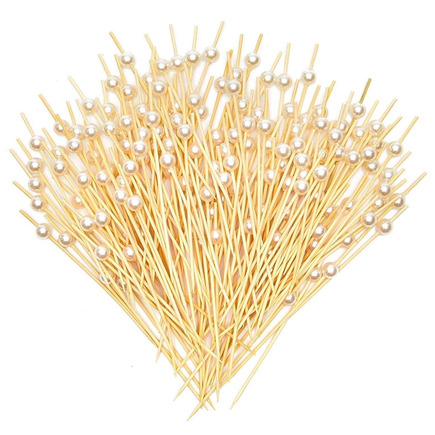 150 Pack White Pearl Toothpicks for Food, Decorative Bamboo Cocktail Picks for Appetizers (4.7 in)