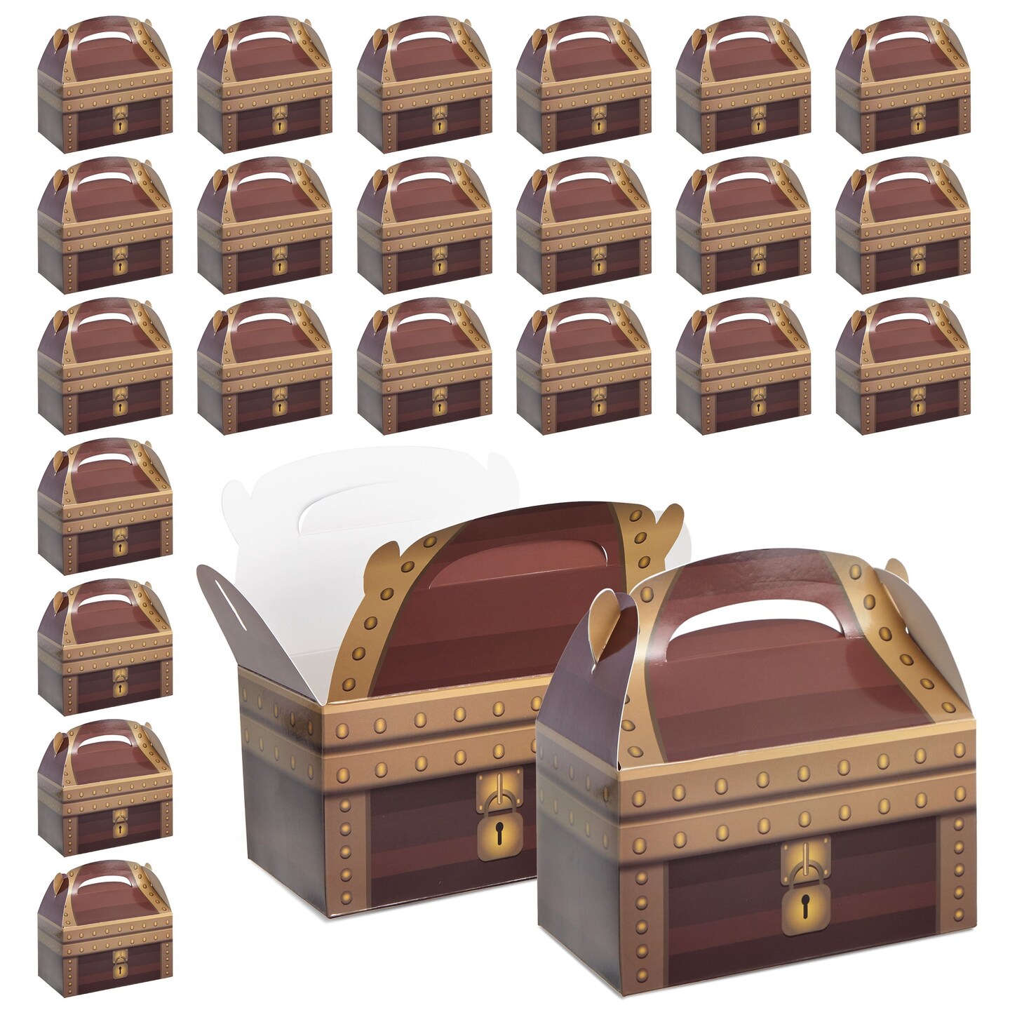 Treat Boxes - 24-Pack Paper Party Favor Boxes, Pirate Theme Treasure Chest Design Loot for Birthdays and Events, 6 x 3.3 x 3.6 inches