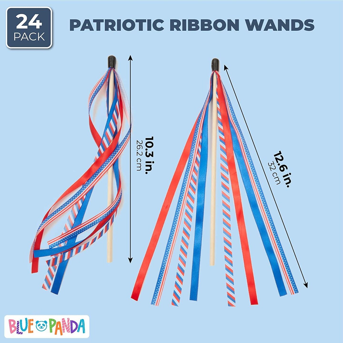 4th of July USA Flag Ribbon, Patriotic Handheld Flags for Holidays (12 Pack)