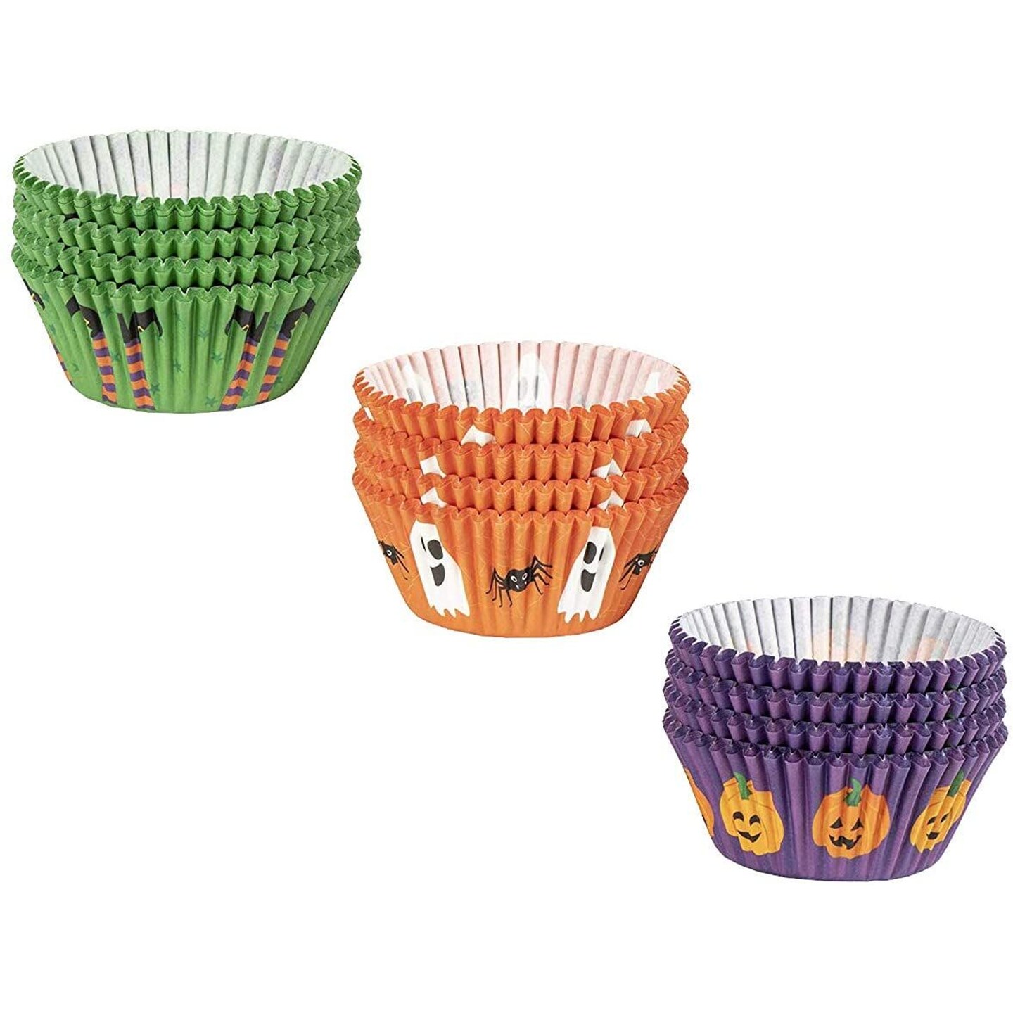 Halloween Cupcake Liners - 300-Piece Halloween Cupcake Wrappers Baking Supplies, Party Favors for Cake and Muffin Decorations, 3 Assorted Designs Including Pumpkin, Ghost and Spider, Witch