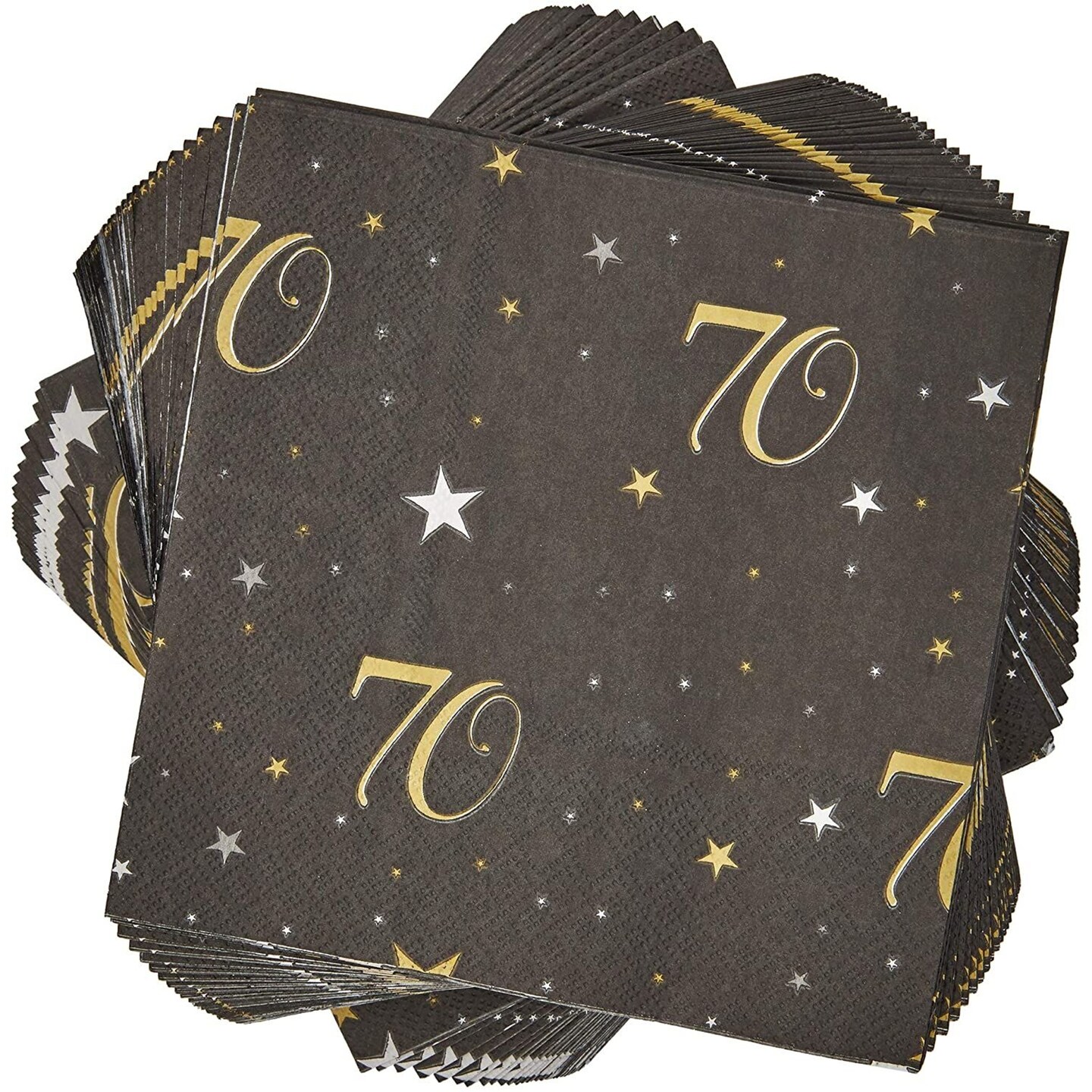 70th Birthday Party Decorations, Paper Napkins (6.5 x 6.5 In, Black, 100 Pack)