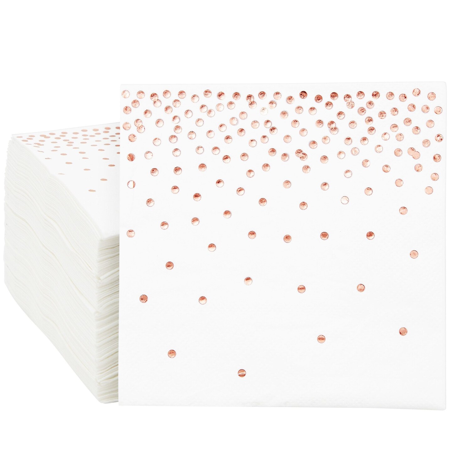 100-Pack Rose Gold Cocktail Napkins - Polka Dot Disposable Paper Napkins for Wedding Reception, Bridal Shower (3-Ply, 5x5 In)