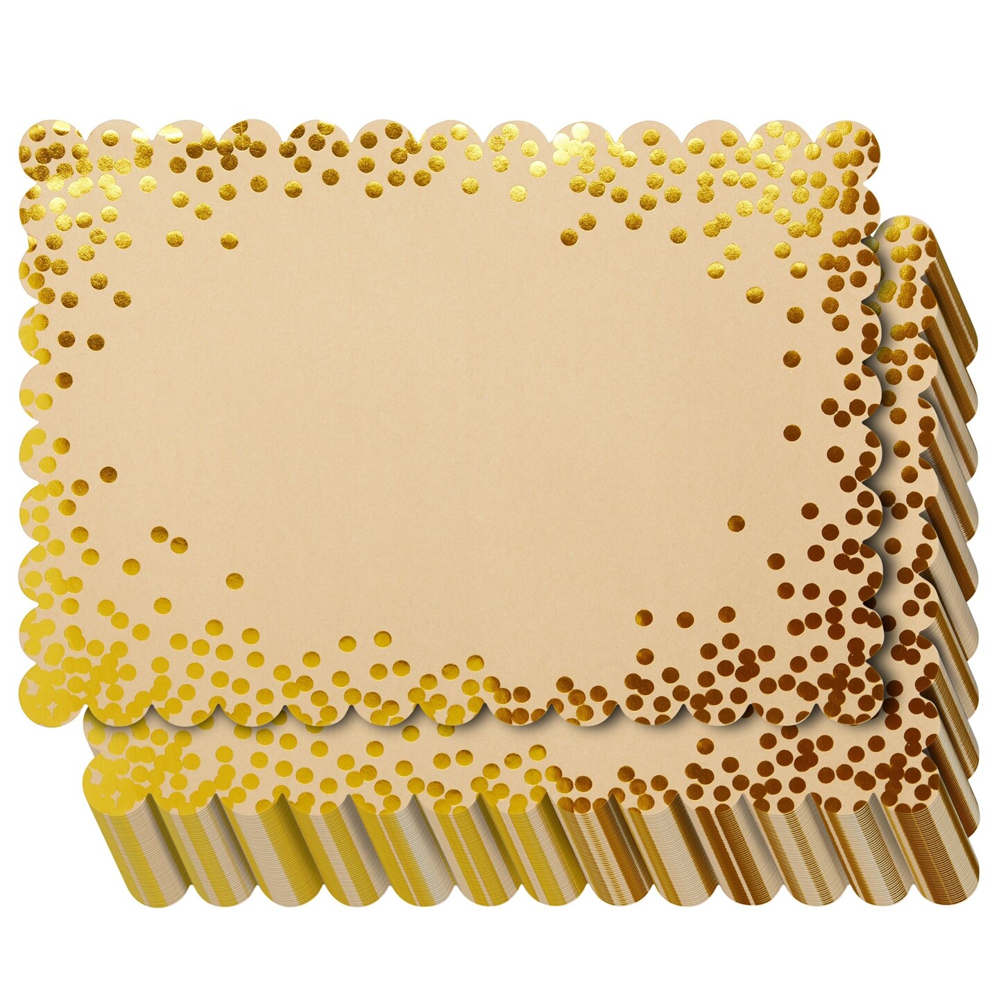 50 Pack Disposable Gold Paper Placemats - Scalloped Kraft Paper Tablemats with Gold Foil Polka Dots for Wedding, Birthday, Special Events (10x14 Inch)
