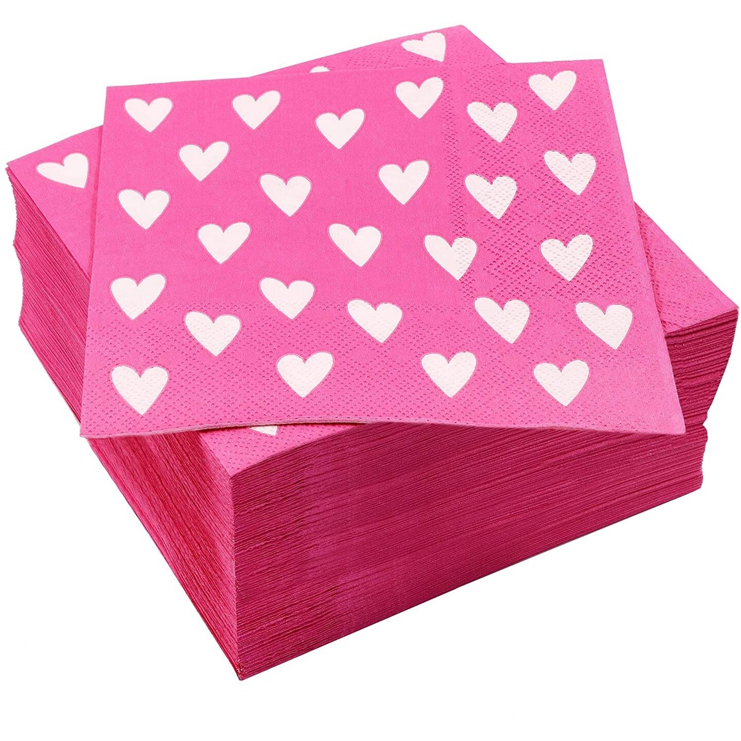 100 Pack Valentine's Day Napkins - Pink Heart Paper Napkins for Wedding, Anniversary, Birthday, 6.5 inch Dinner Cocktail Napkins for Party Supplies