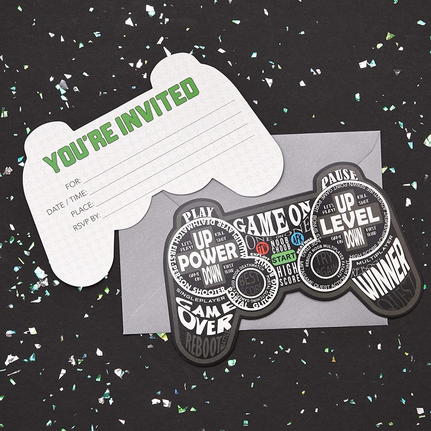 24 Pack Video Game Party Invitations with Grey Envelopes for Boy&#x27;s Birthday Party, Fill-In Design (5 x 7 In)