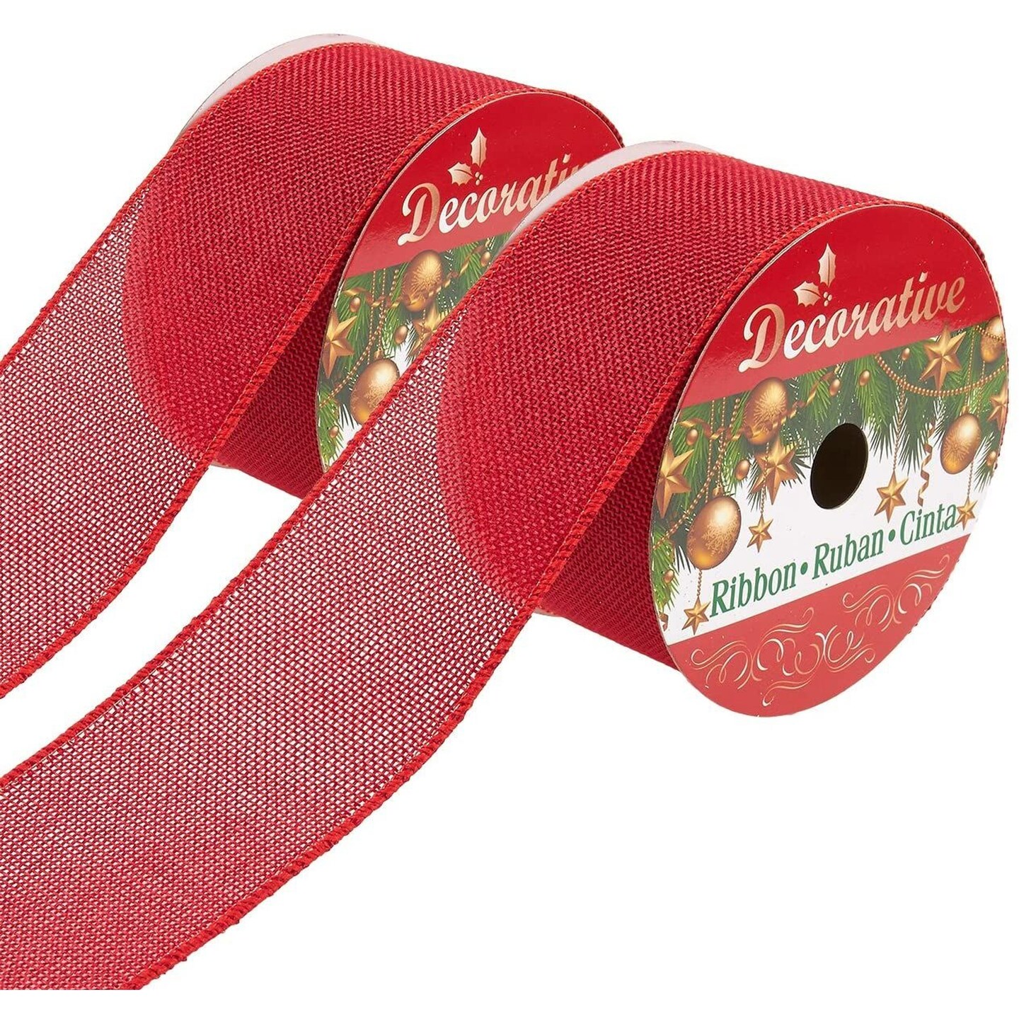 2 Pack Red Burlap Ribbon for Crafts, Wreaths, Bows, Christmas Tree Decorations, Gift Wrap, 10 Yard x 2.5 Inches Roll with Wired Edge