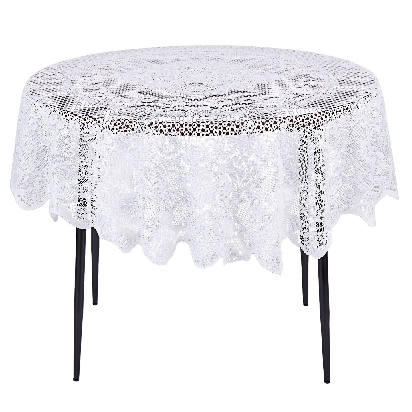 Juvale Round Lace Tablecloth - 59-Inch White Polyester - Scalloped Edge Circle Tablecloth with Floral Overlay & Vintage Decor for Wedding Receptions & Home