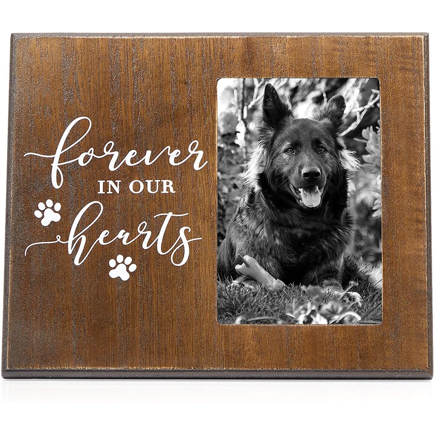 Rustic-Style Wooden Pet Memorial Picture Frame, 9.5x7.9-Inch Sentimental Dog Photo Frame to Memorialize Pets That Have Passed On, Forever In Our Hearts Display for 4x6-Inch Photos (Brown)