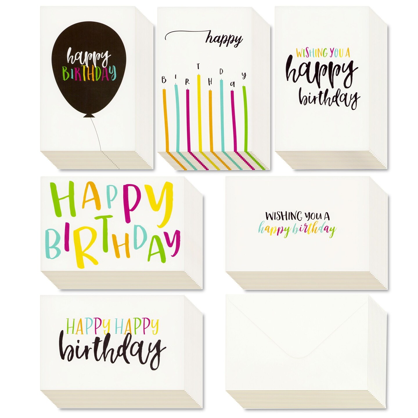 Best Paper Greetings Birthday Cards with Envelopes Bulk Box Set, 6 Assorted Colorful Designs for Work, Friends, Kids (4 x 6 In, 48 Pack)