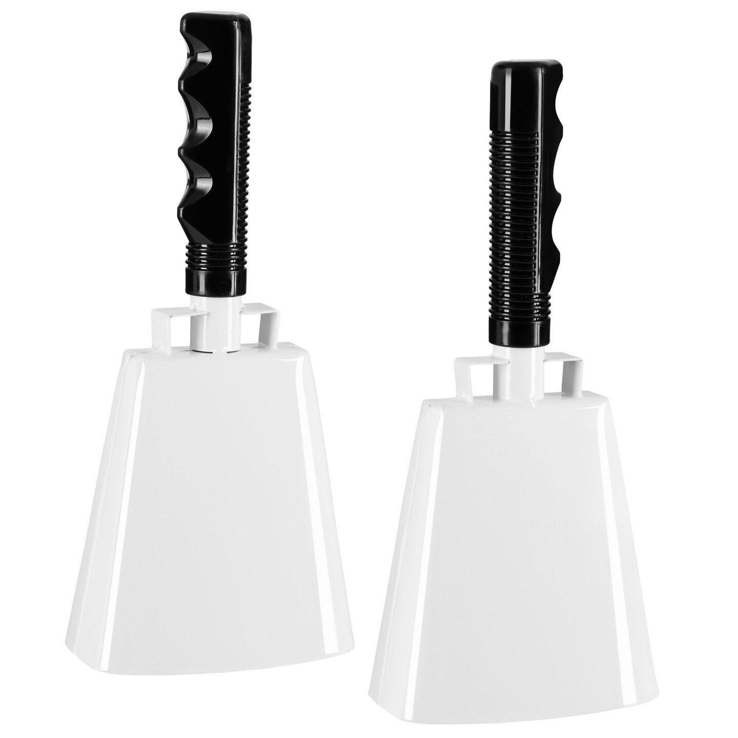 2 Pack 9-inch Cowbells for Sporting Events, Percussion Noise Makers with Handle for Football Games, Stadiums (White)