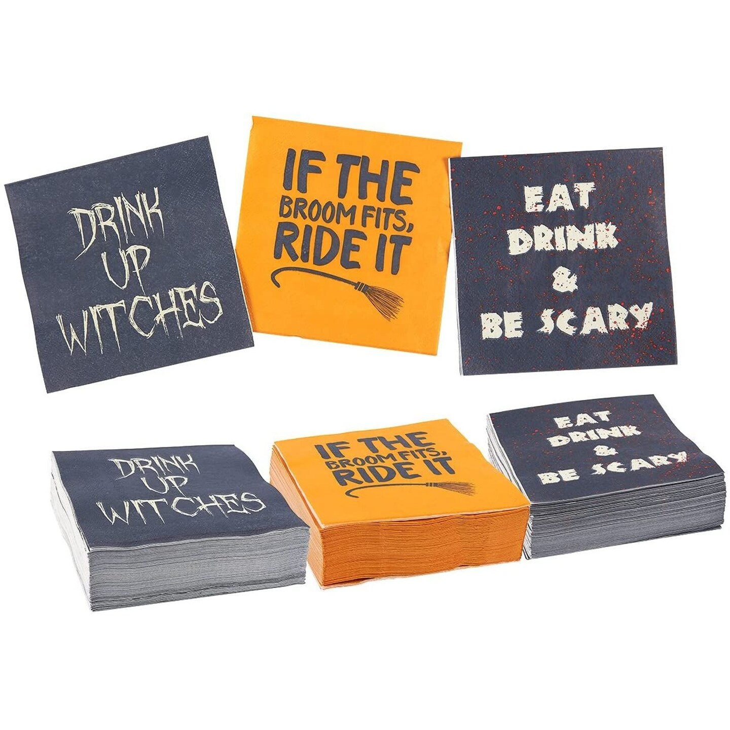 150 Pack Halloween Paper Napkins for Party Supplies, 3 Designs Funny Quotes (5 x 5 In)