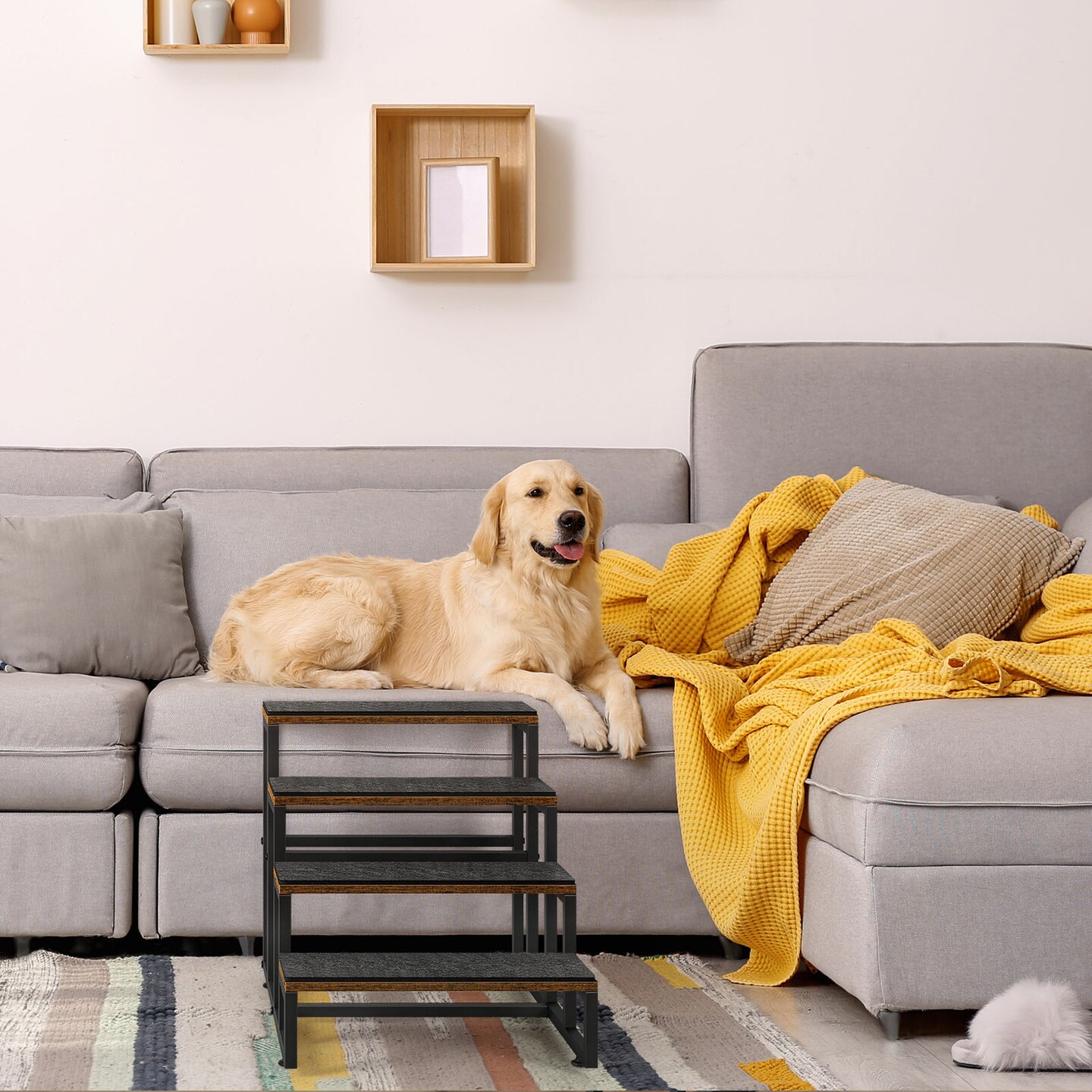 5-Step Non-Slip Dog Stairs for Bed &#x26; Sofa &#x2013; Heavy-Duty Pet Steps with Felt Pads, Joint-Friendly Design for Small, Senior, or Injured Pets