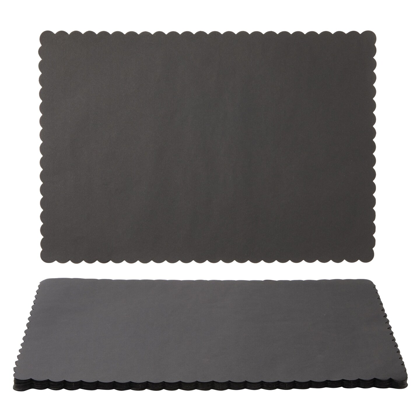 100-Pack Paper Placemats - Black Bulk Disposable Placemats, Colored Tabletop Mats with Wavy Scalloped Edge, Birthday Party Supplies, Graduation, Black Party Decoration, 14 x 10 Inches