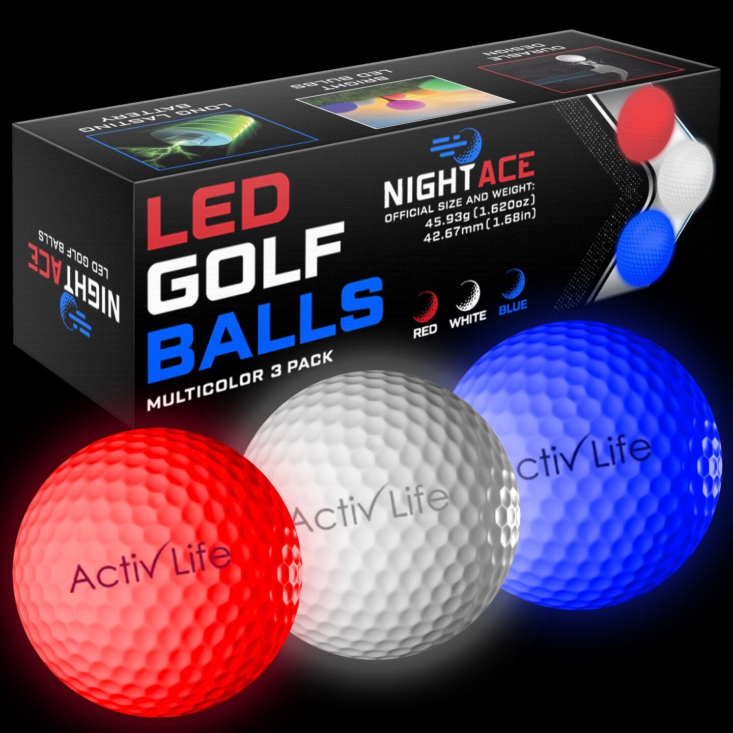 LED Golf Balls (3 Purple) Best Glow in the Dark Golfer Gifts for Men and Women Night Golfing Unique Novelty Cool Birthday Dad Presents Light Up Fun Stuff Trick Gadgets