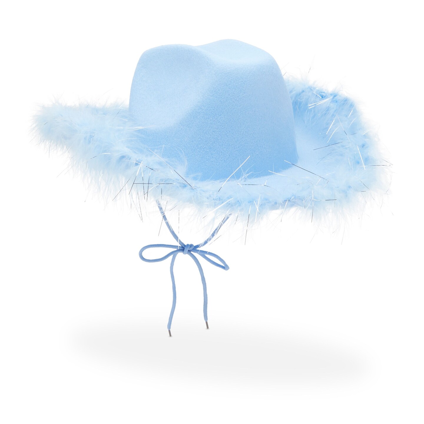 Womens Cowboy Hat - Cute, Fluffy, Sparkly Cowgirl Hat with Feathers for Halloween Costume, Dress Up Birthday, Bachelorette Party Accessories (Light Blue)