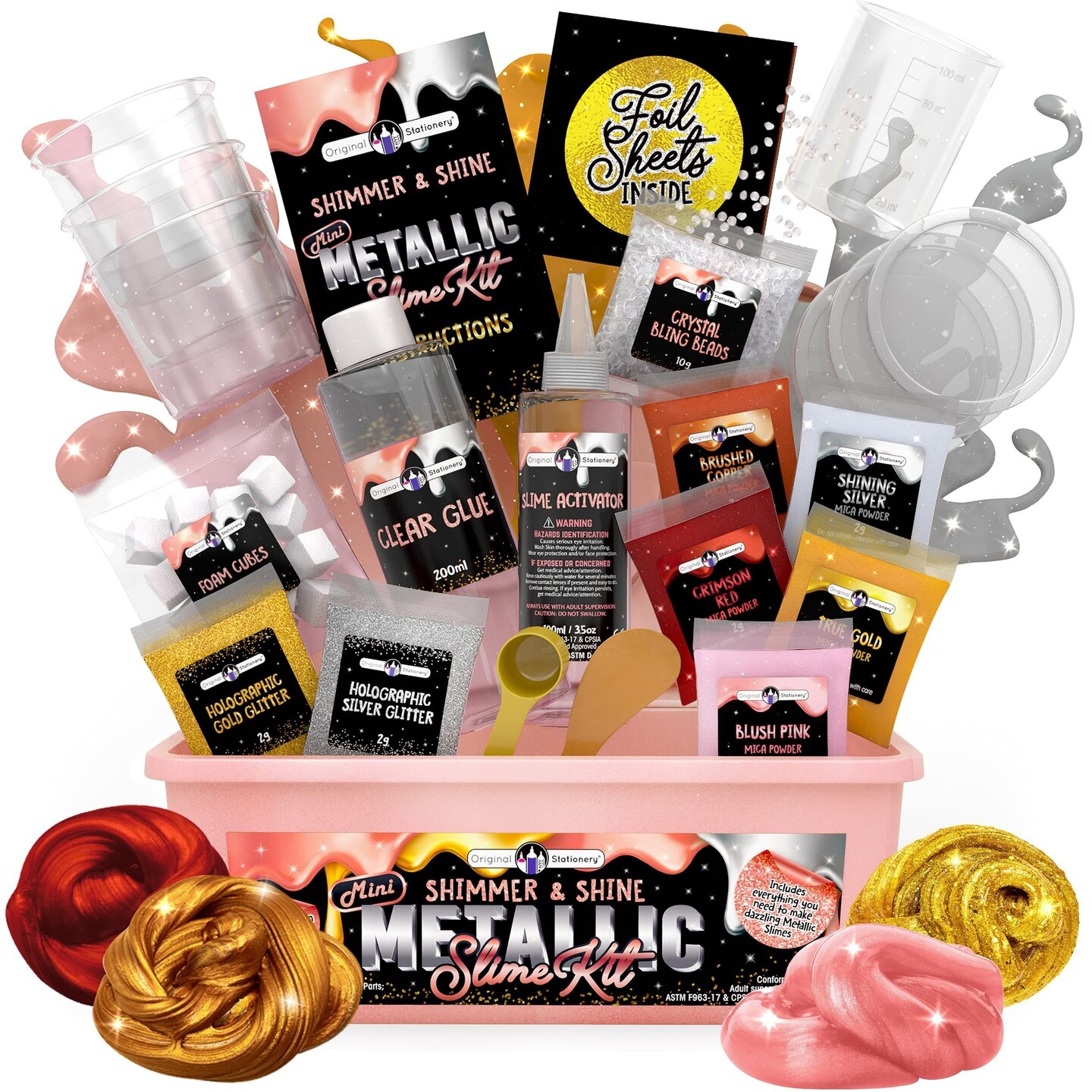 Original Stationery Mini Metallic Shimmer and Shine Slime Kit, Make Metallic Rose Gold Slimes &#x26; Lots of Shimmery Slime Creations, Great Gift Idea