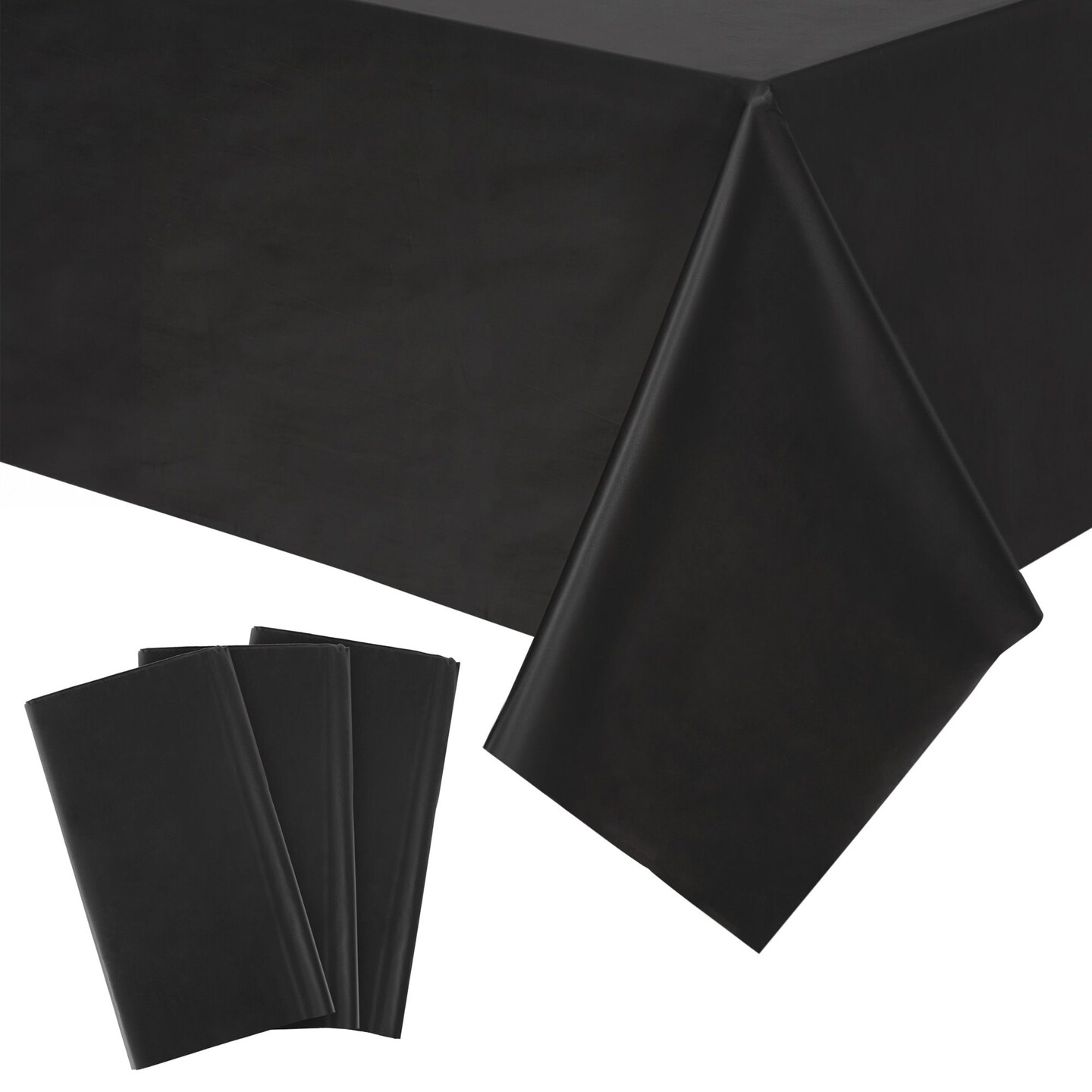 Juvale 3 Pack Black Plastic Tablecloth for Rectangle Tables, 54 x 108 Inches, Disposable Tablecloth Cover for Birthday, Halloween &#x26; Graduation Party Table Decorations