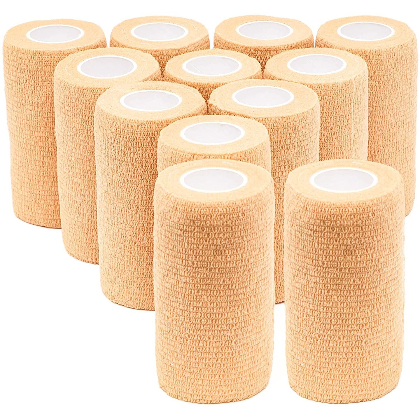 12 Rolls Self Adherent Bandage Wraps, 4 Inch x 5 Yards Cohesive Vet Tape for First Aid (Tan)