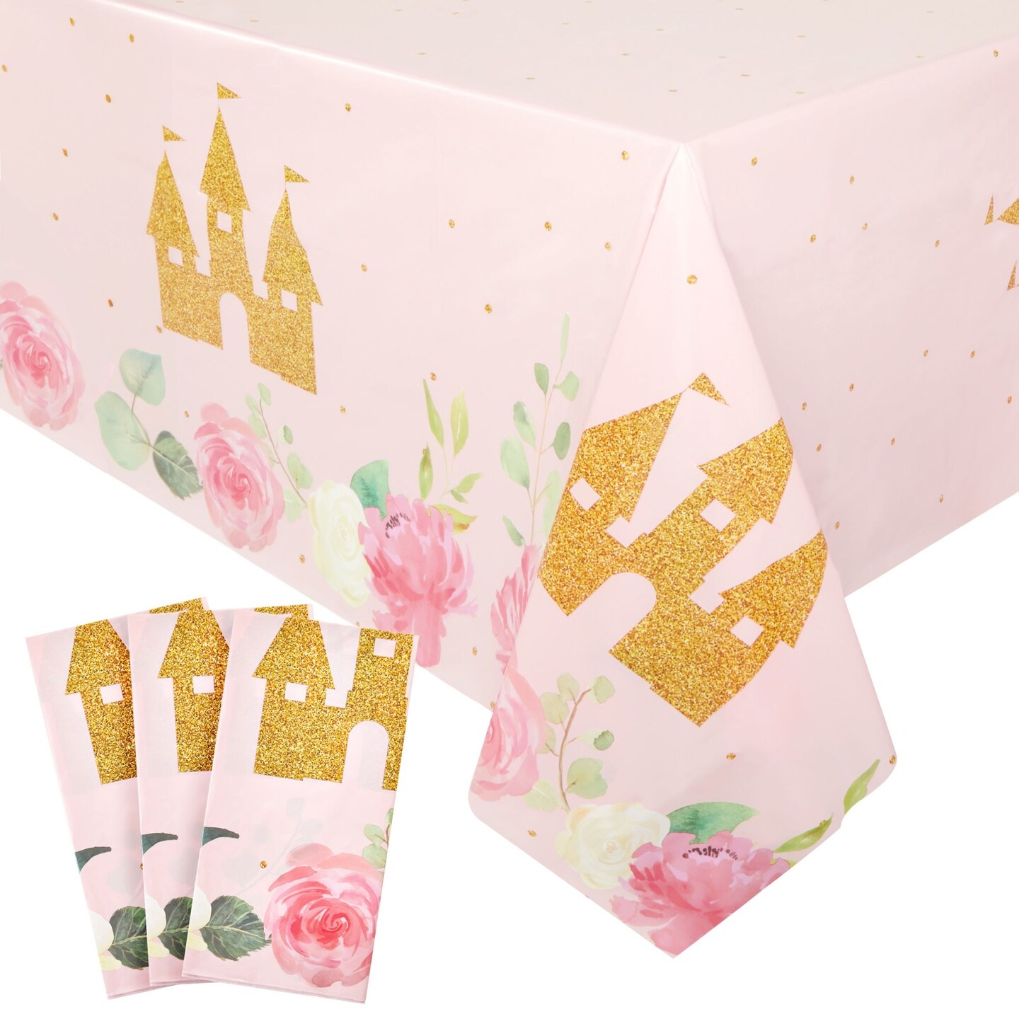 3 Pack Princess Tablecloths for Princess Birthday Party Decorations, Plastic Table Cover (54 x 108 In)