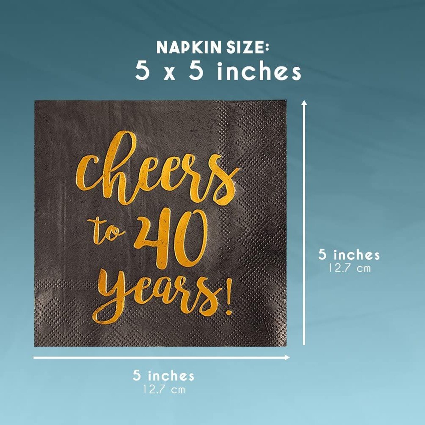 50 Pack Cheers to 40 Years Cocktail Napkins for 40th Birthday, Anniversary Party Supplies, 3-Ply, Black and Gold Foil (5 x 5 In)