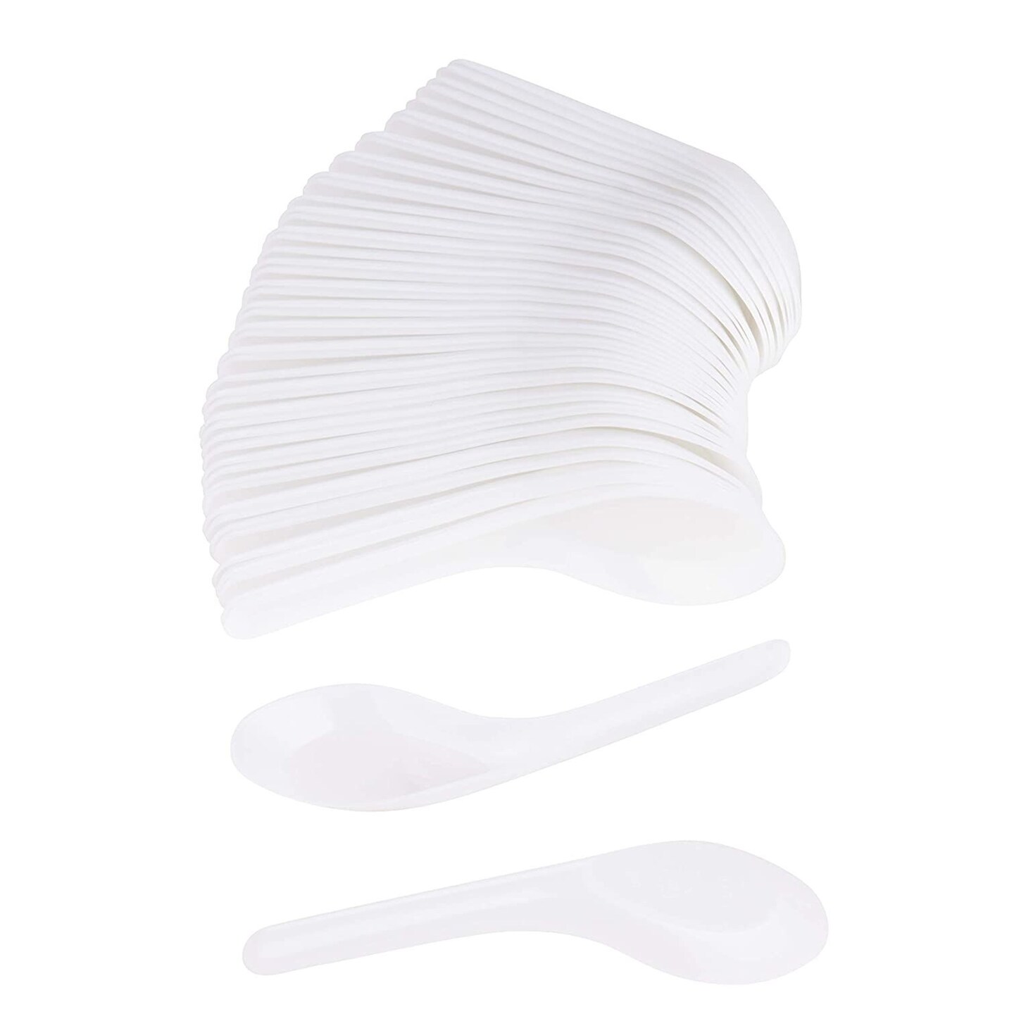 100-Pack Asian Soup Spoons - Disposable Plastic Chinese Soup Spoons, for Appetizer, Ramen, Pho, White, 4.5 x 1.2 Inches