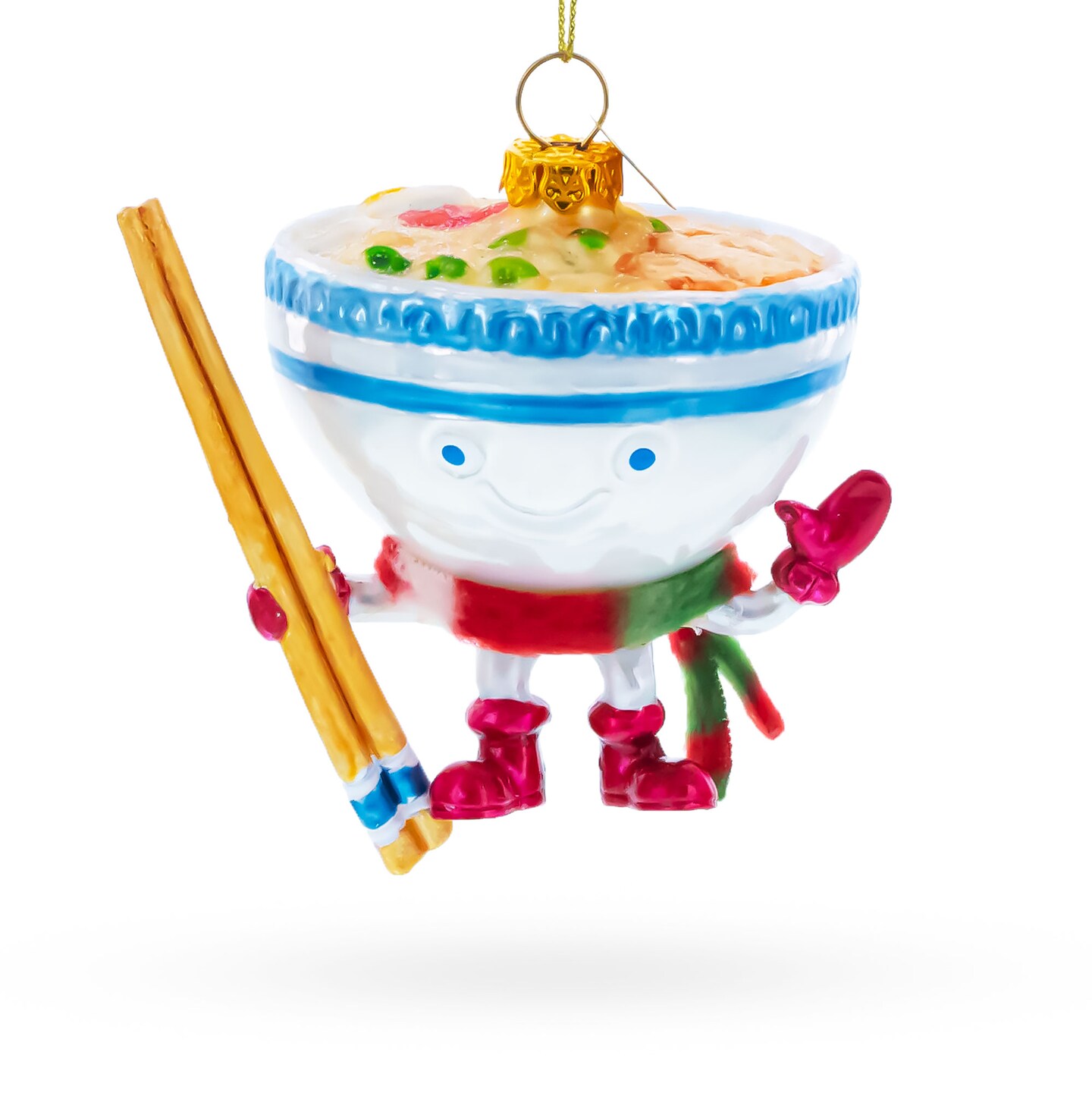Ramen Bowl with Chopsticks Blown Glass Christmas Ornament