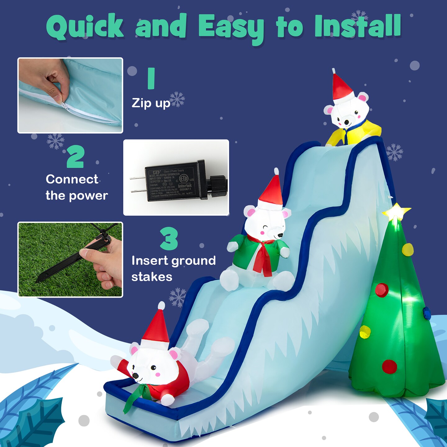 Costway 7.5FTInflatable Polar Bear Slide Scene Decoration, Blowup Christmas Decoration