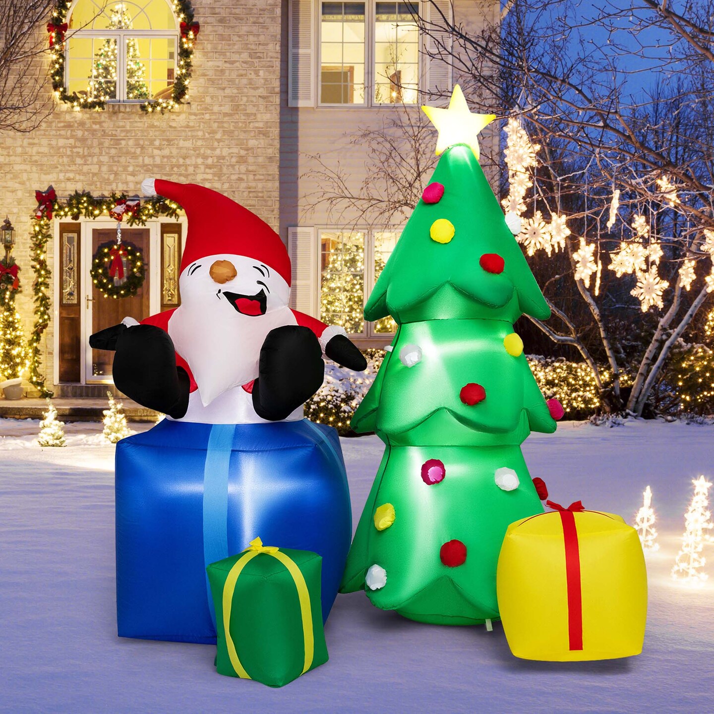 Costway 7 FT Inflatable Christmas Lighted Santa Claus &#x26; Christmas Tree with Gift Boxes