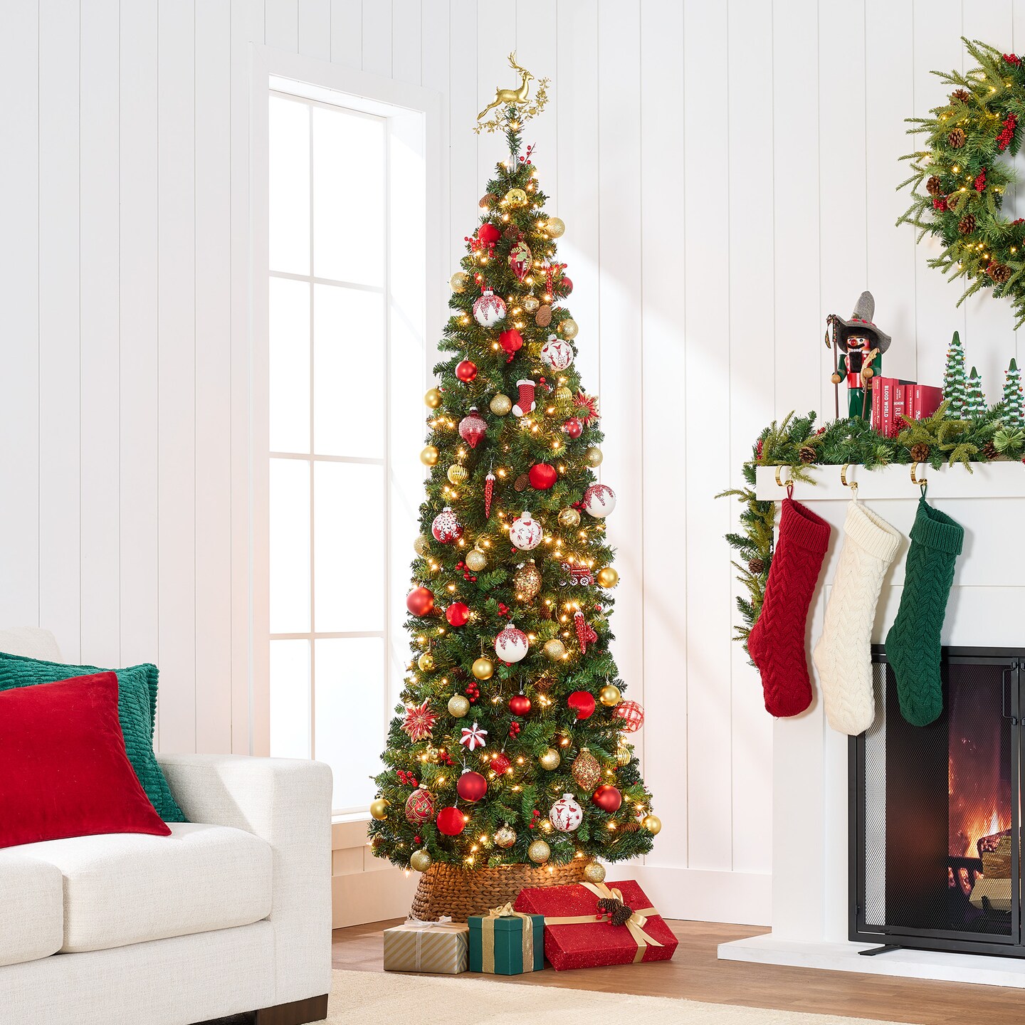 Best Choice Products Pre-Lit Pencil Christmas Tree Pre-Decorated Holiday Accent w/ Base