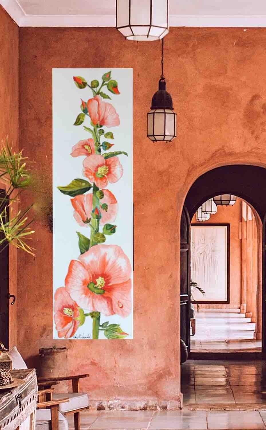 Floral Artwork. Hollyhocks Art Original Watercolor Painting