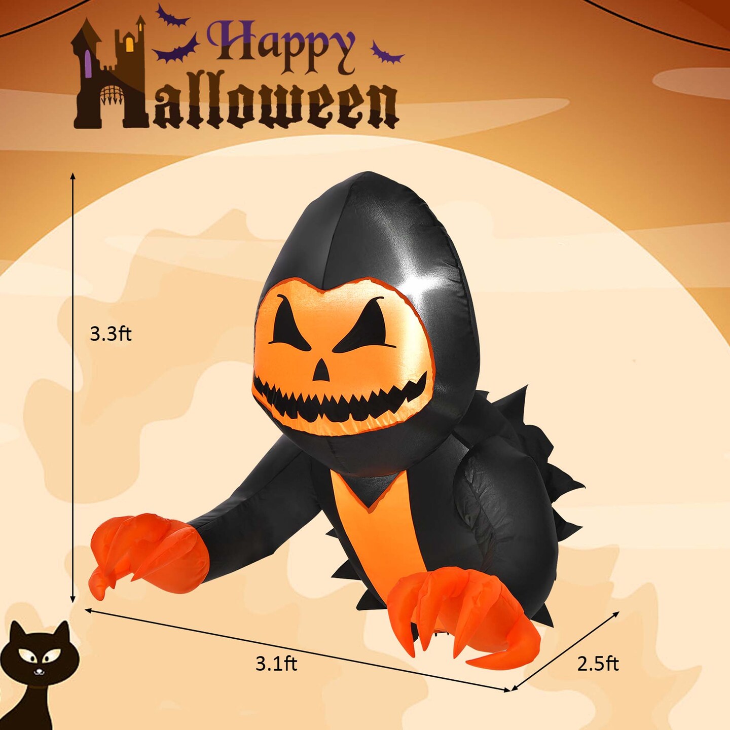 Costway 3.3 FT Halloween Inflatable Pumpkin Head Ghost Broke Out from Window