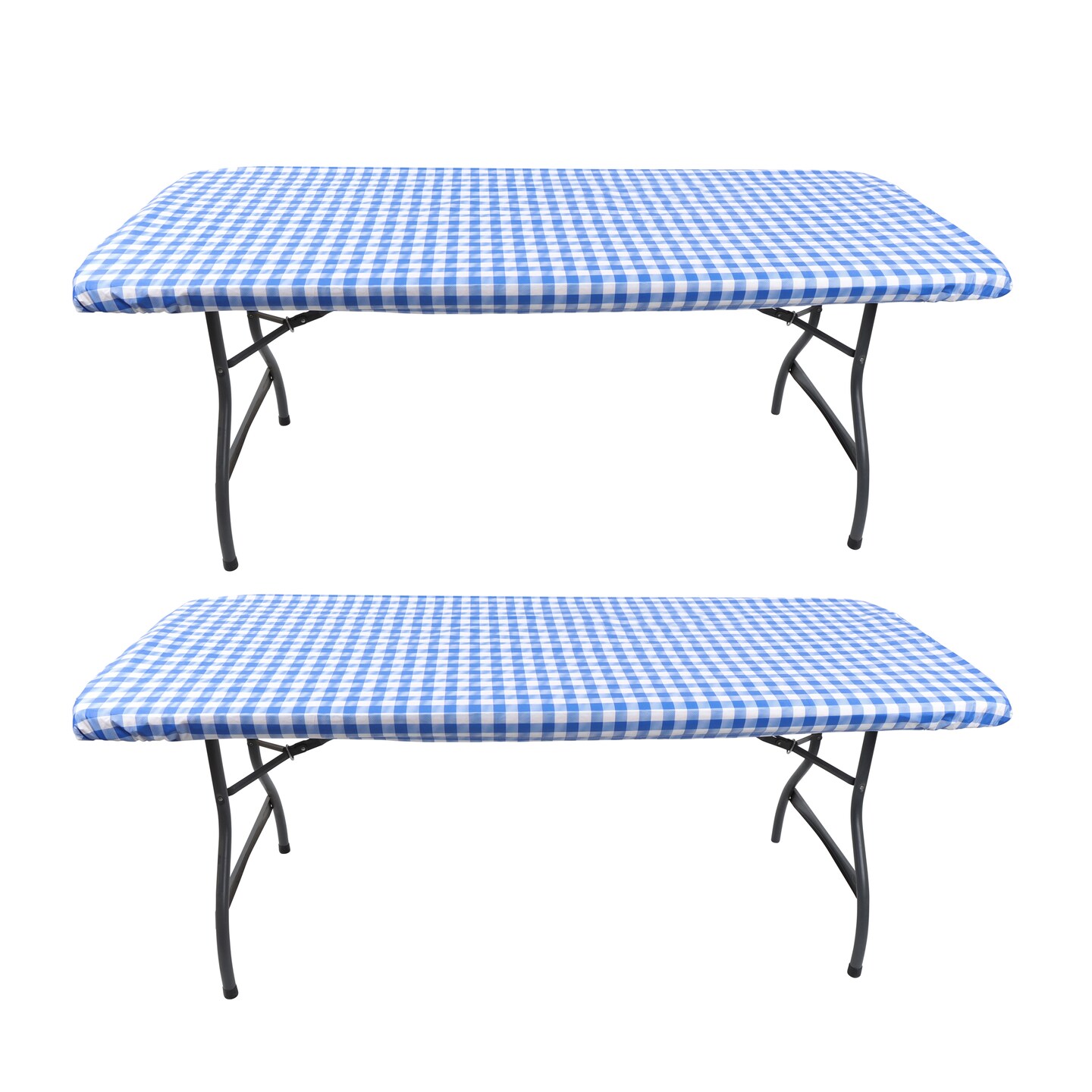 7Penn Stretch Picnic Table Cloths - 2pk Plaid 6ft Fitted Table Covers