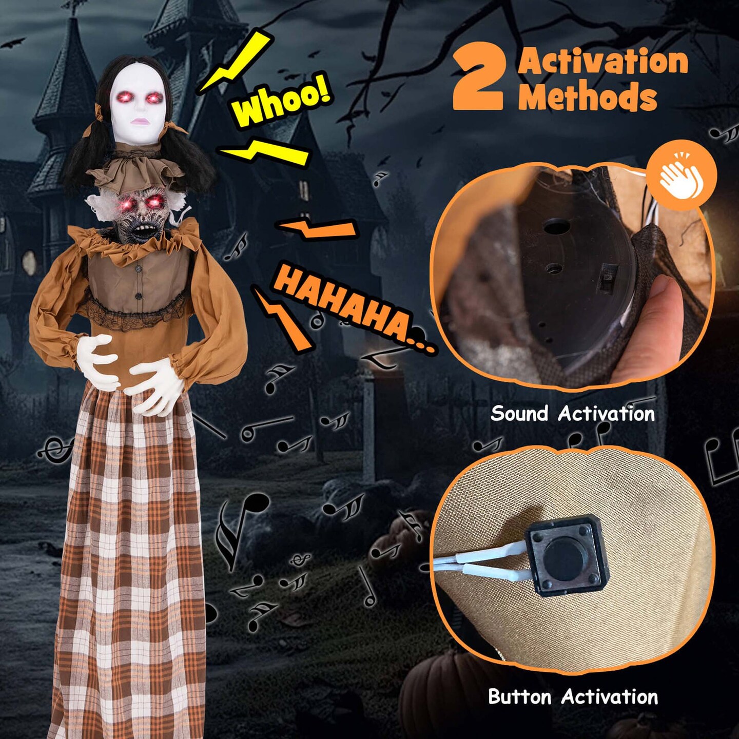 Costway Halloween Animatronics with Red Light Up Eyes Motion &#x26; Sound Activated