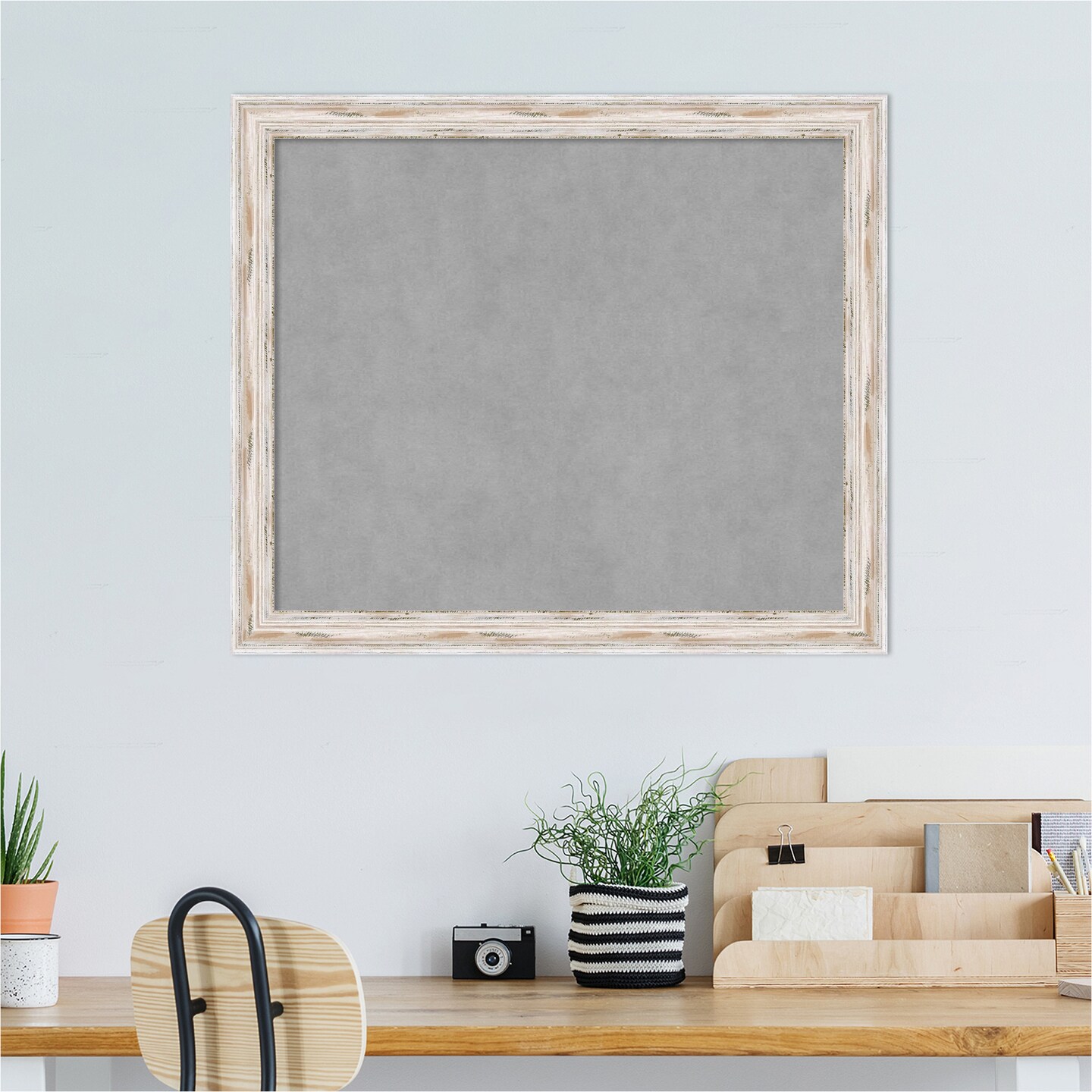 Alexandria White Wash Narrow Wood Framed Magnetic Board