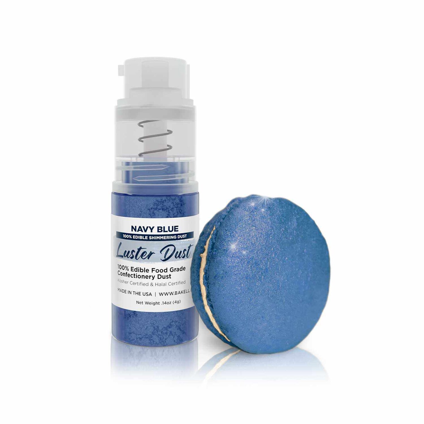 Bakell - Navy Blue Luster Dust (4g, 1x Pump) Edible Vegan Dust & Paint for Baking, Desserts and Beverages