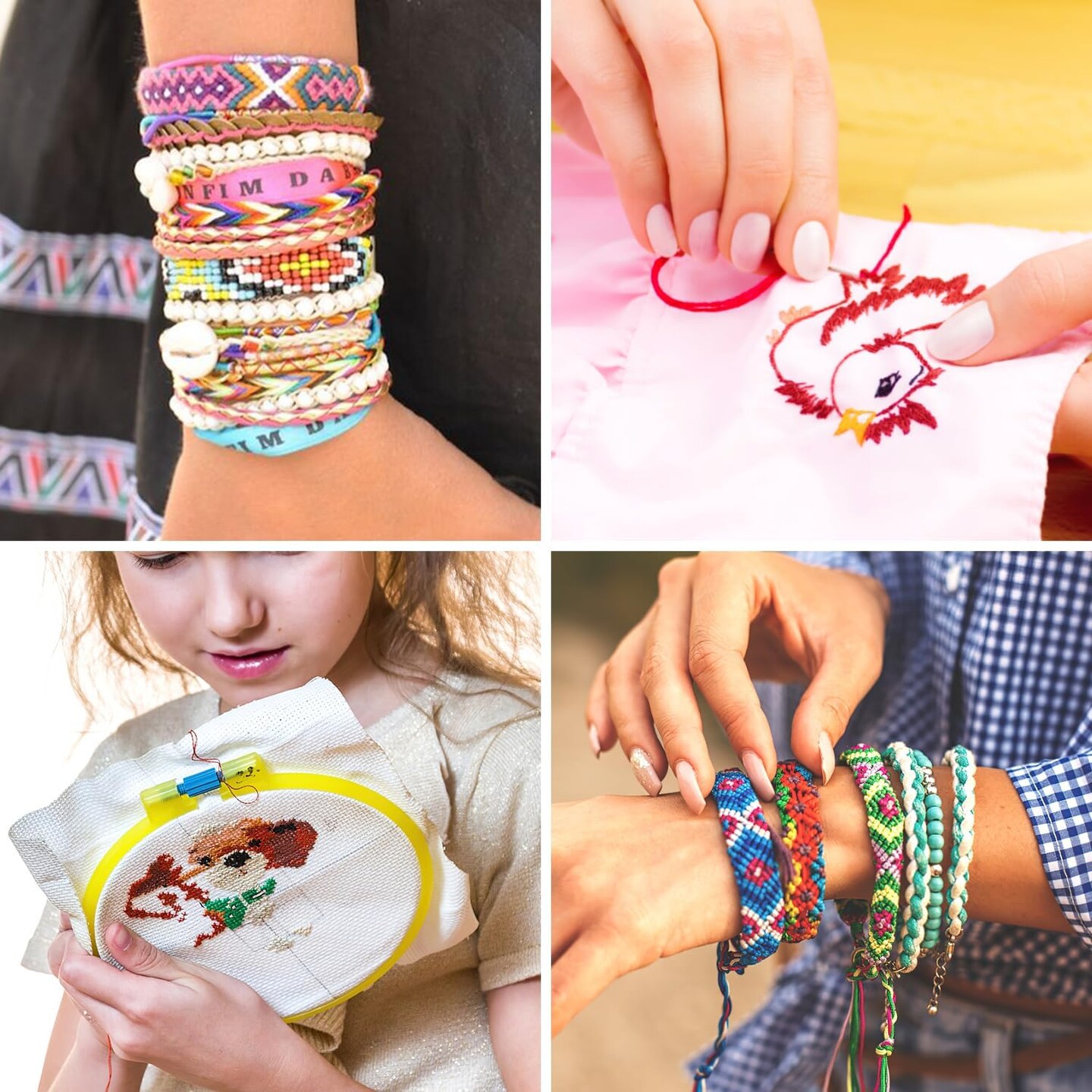 Embroidery Thread Kit Including 200 Skeins Embroidery Floss 30 Skeins White &#x26; Black Embroidery Thread Cross Stitch Tool for Friendship Bracelets Arts DIY Crafts with 4-Tier Transparent Box