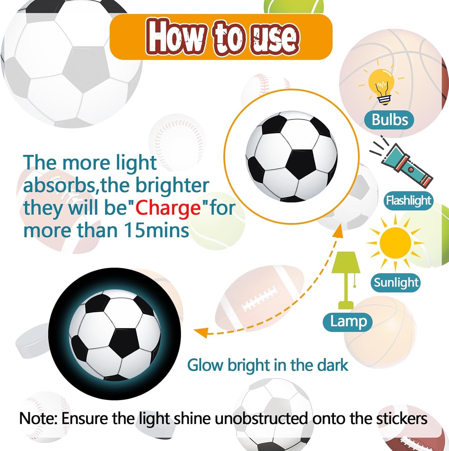 Glow in The Dark Basketball Football Sports Wall Decals,Glowing Luminous Boys Room Wall Stickers Removable self-Adhesive Baseball Decals for Kids Baby Boys Nursery Game Playroom Decoration