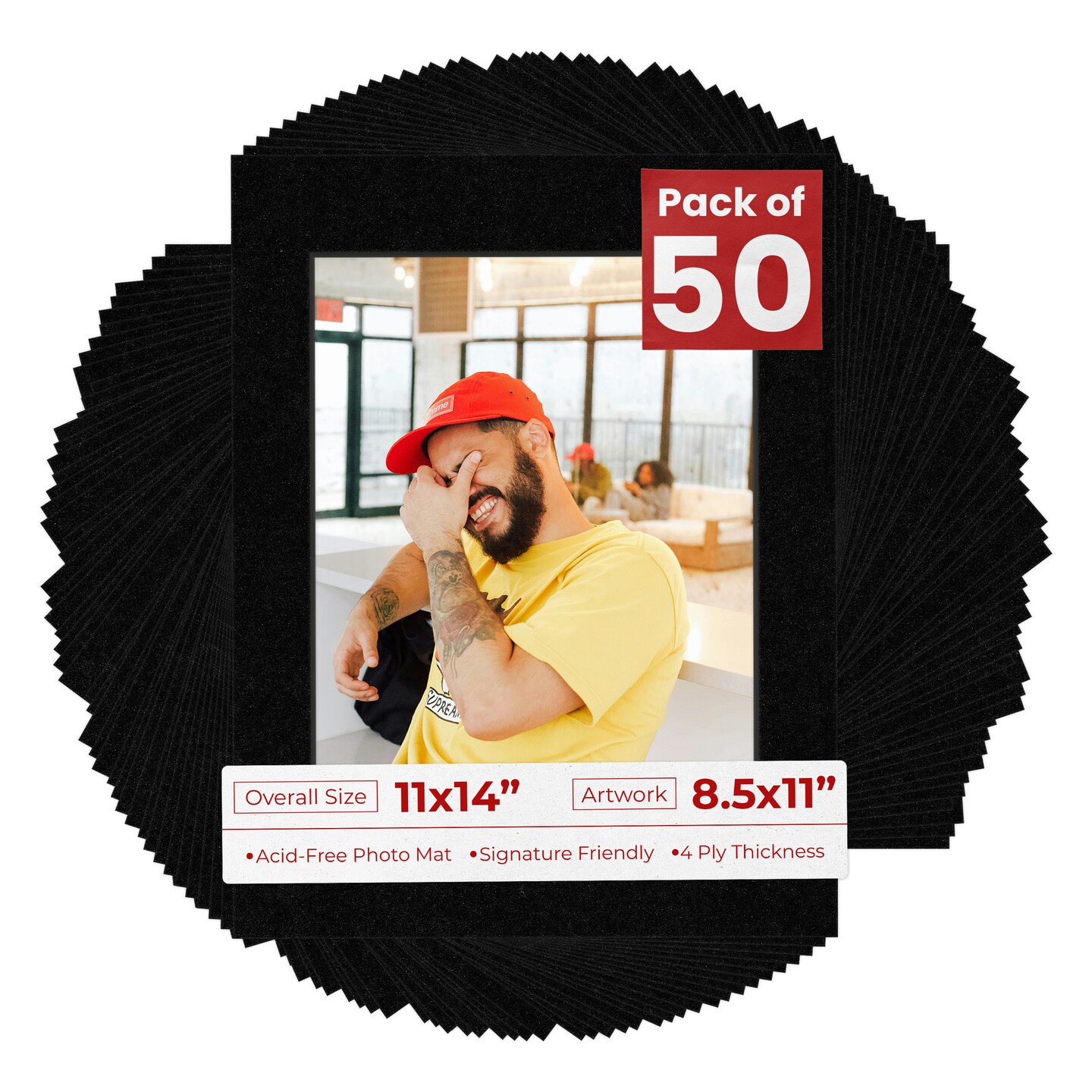 Black with Black Core Mat Board for 11x14 Frames - Fits 8.5x11 Photos
