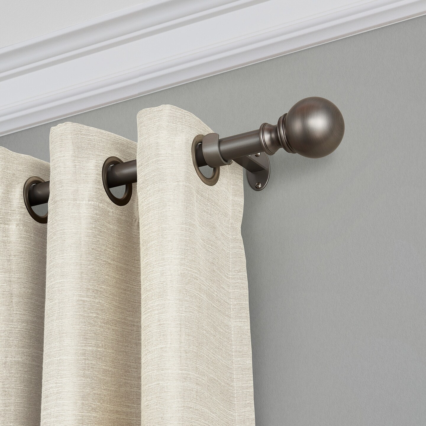 Threadmade Home Cordelia Single Curtain Rod with Globe Ball Finial, Antique Pewter - 48"W x 86"L