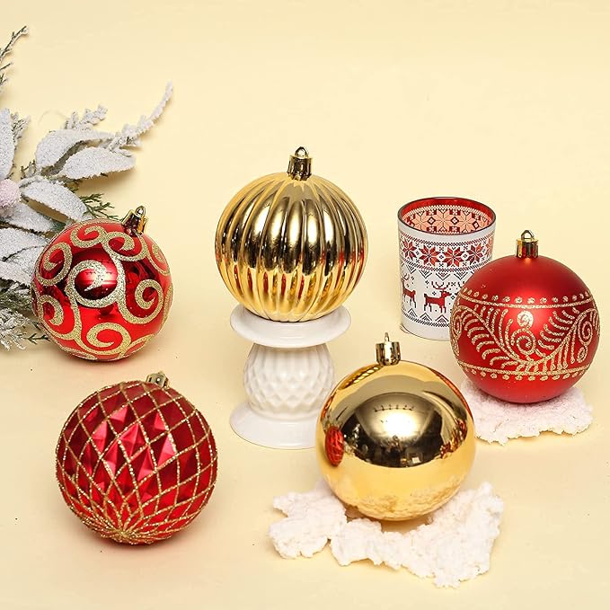 Christmas Ornament Decorations for Christmas Tree Hanging Decorative Red Gold Bauble Set for Home Party Wedding Decor